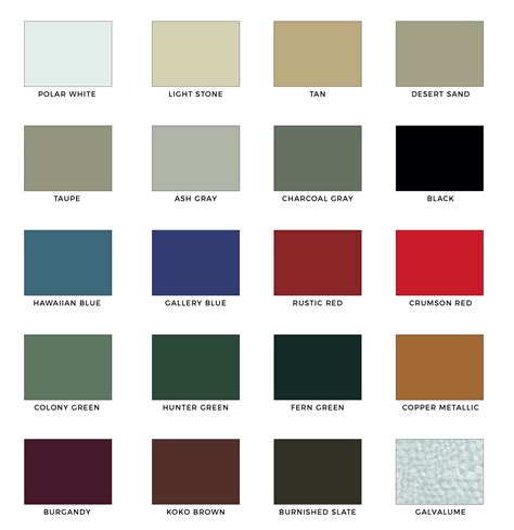 metal building house colors|metallic building color chart.